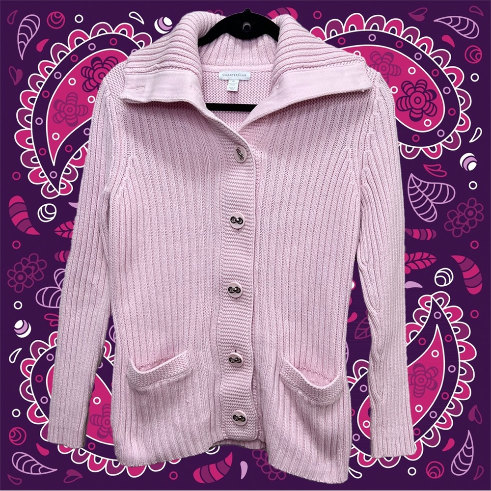 Charter Club Women’s Button Down Pink Cardigan With Pockets Medium